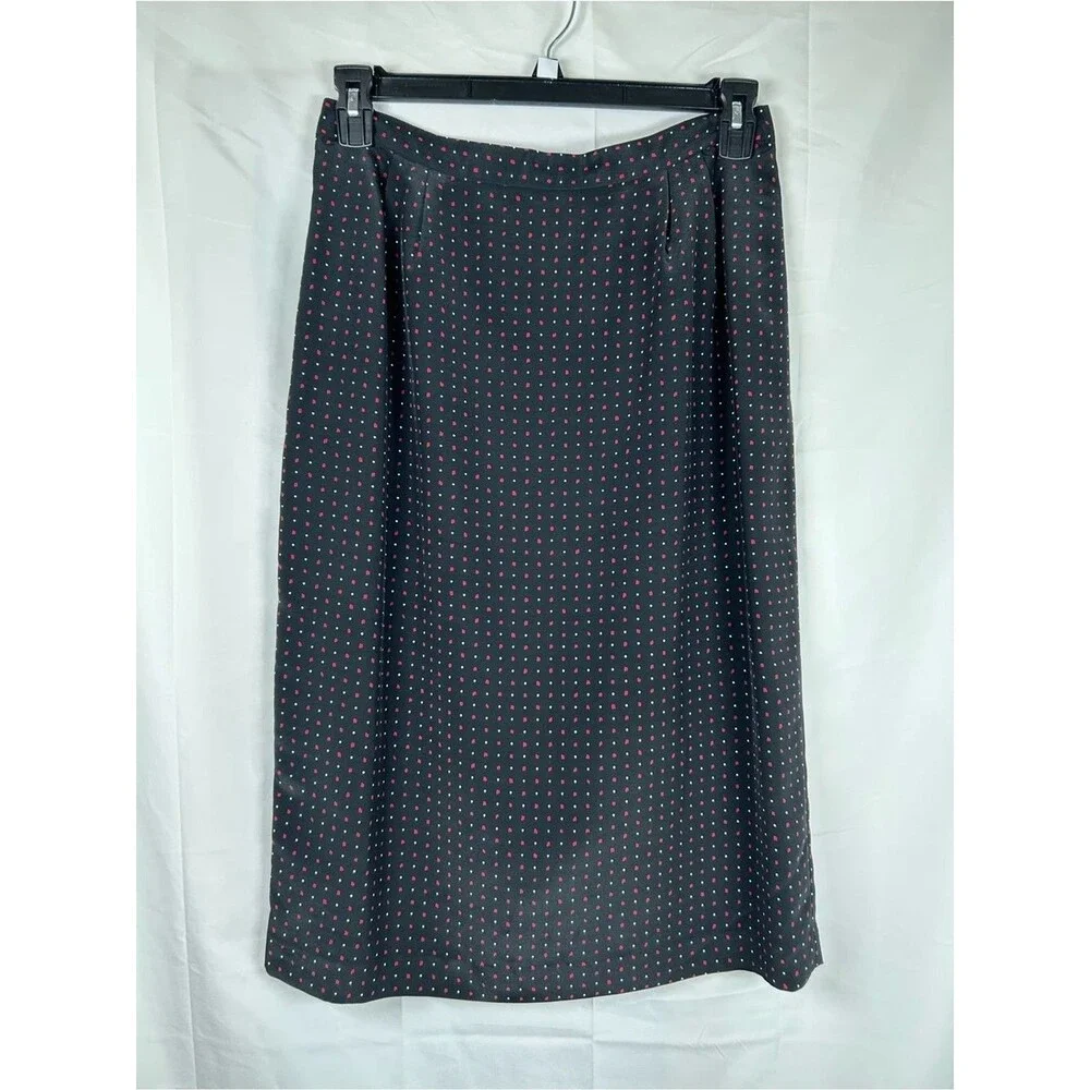 Kasper ASL Vintage Polka Dot Skirt Suit Size 14 Black Red Career Boss Lady